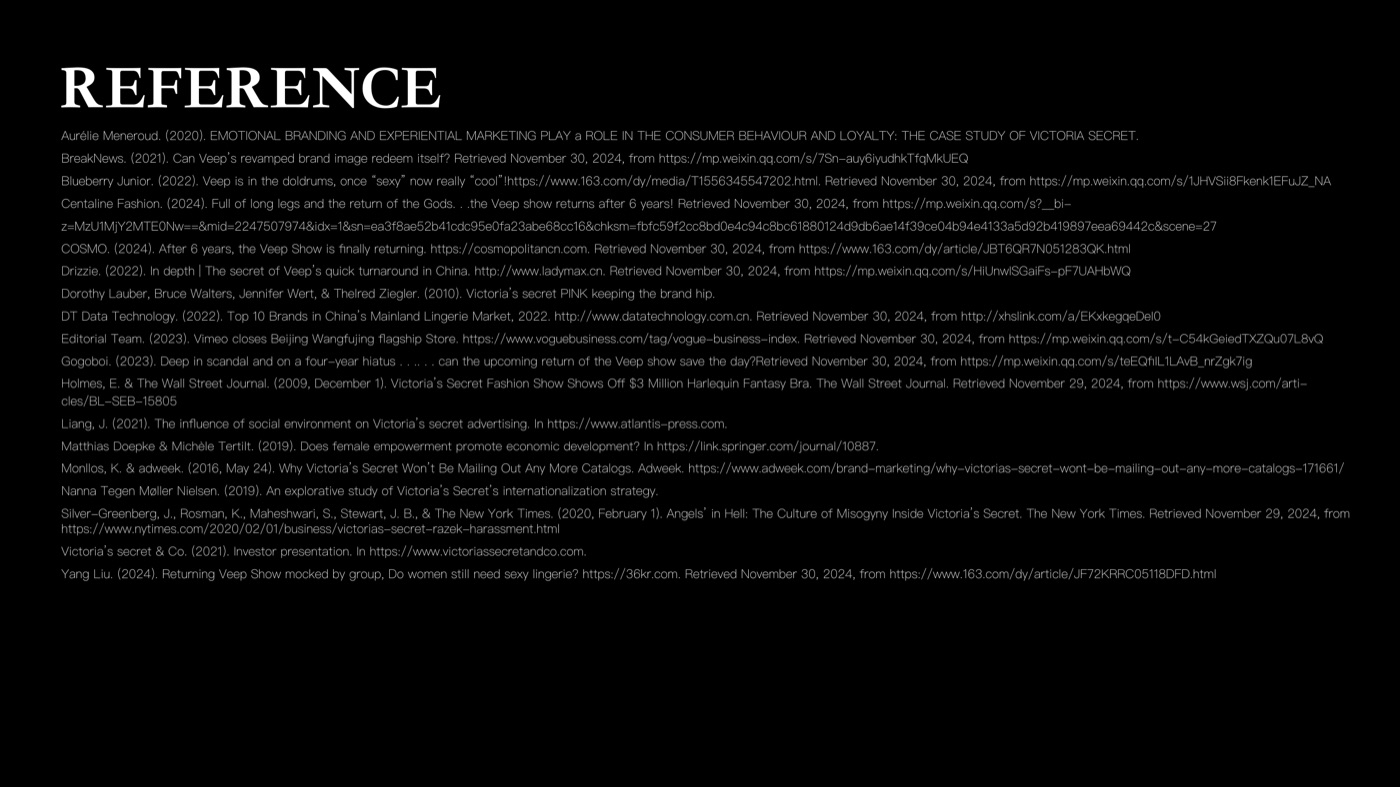 Victoria's Secret case study deck, closing references page